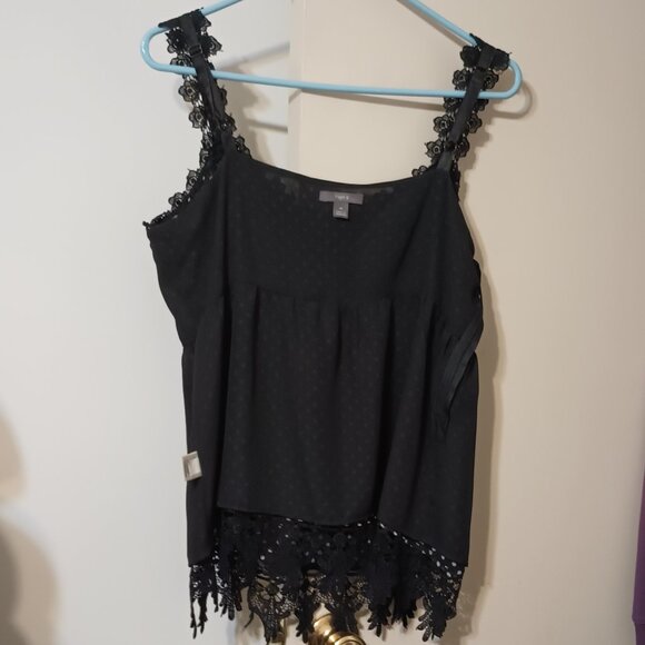 EUC~ Apt 9 Black Sheer Lined White Polka Dots Lightweight Sleeveless Top Size 14 - Picture 9 of 10